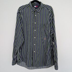 Vintage Y2K 90s Cotton Tommy Hilfiger Men's Striped Button Down Shirt Sz XL